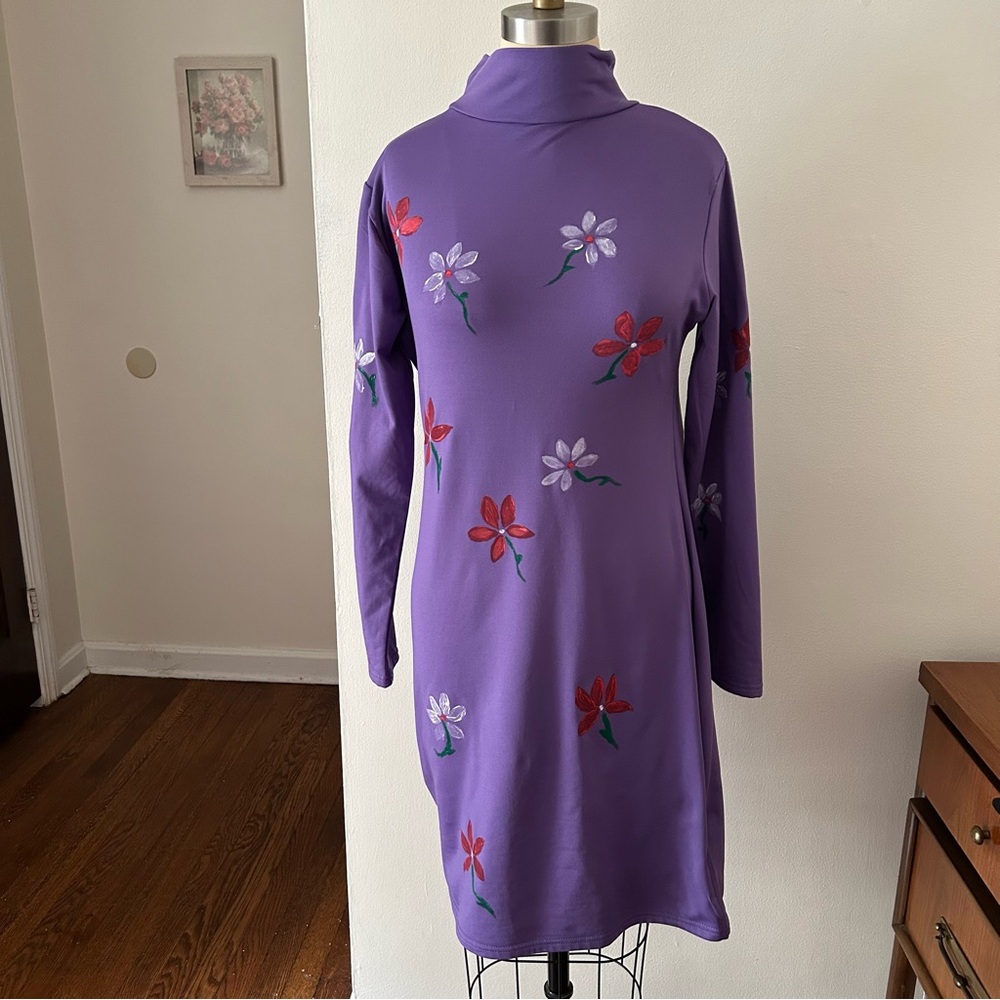 Retro Lavender Floral Print 60s Style Mod Dress